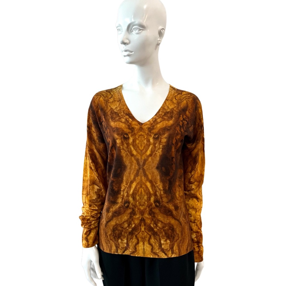 Rare Alexander McQueen Yellow and Brown V Neck Silk Sweater